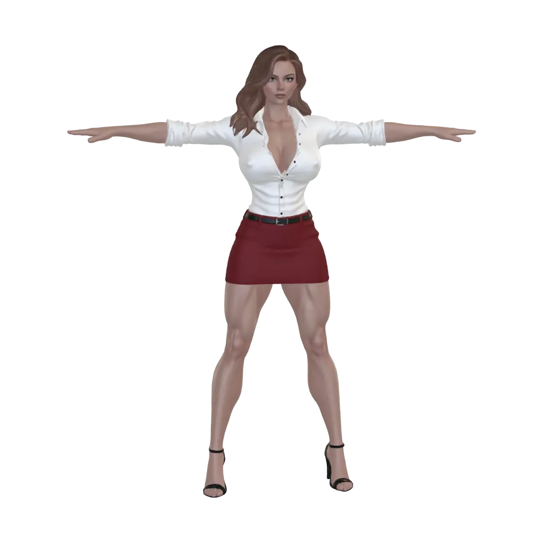 Crimson Confidence - Lady 3D model, vytvořený pomocí AI