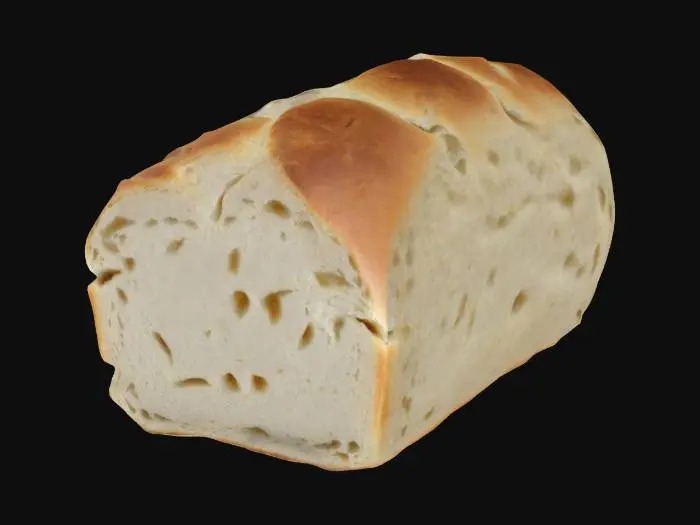 3D model for black crust, white center bread, cut in half