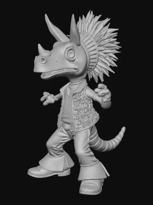 3D model for disco dancing tricerotops in 70's funky gear smashing some big moves