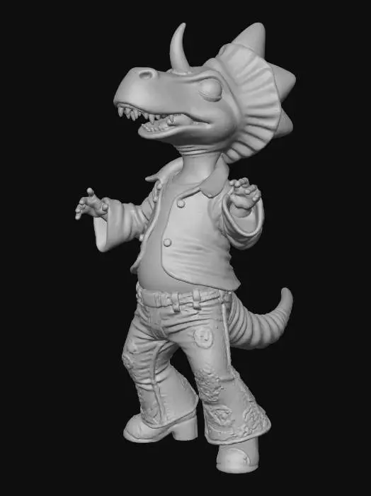 3D model for disco dancing tricerotops in 70's funky gear smashing some big moves