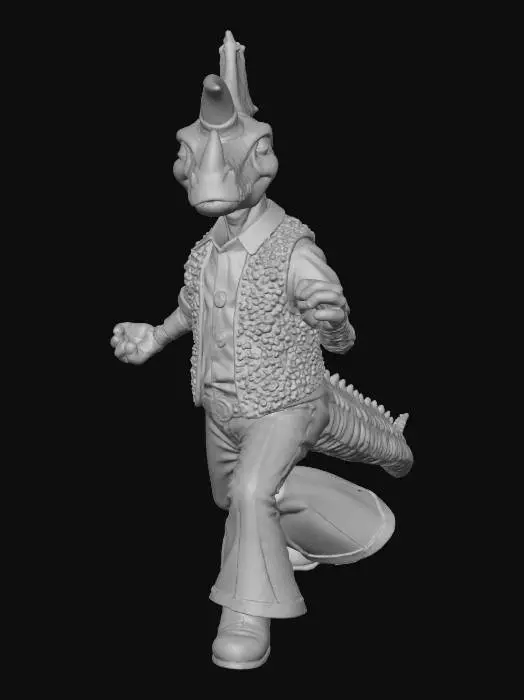 3D model for disco dancing tricerotops in 70's funky gear smashing some big moves