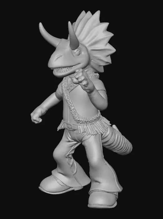 3D model for disco dancing tricerotops in 70's funky gear smashing some big moves