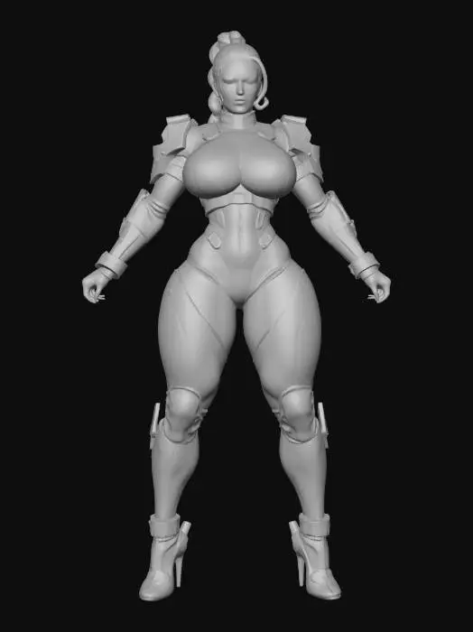 3D model for Busty Black Latex Armored Guard