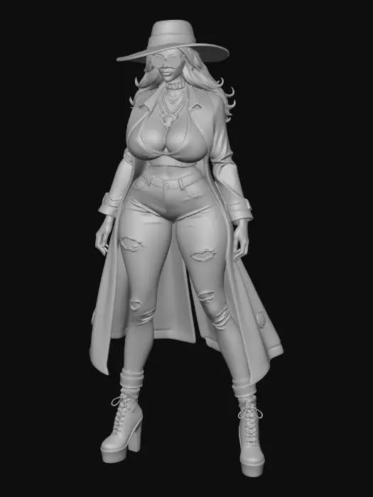 3D model for Urban Fashionista in Trench and Ripped Jeans