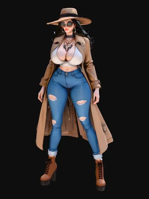 3D model for Urban Fashionista in Trench and Ripped Jeans