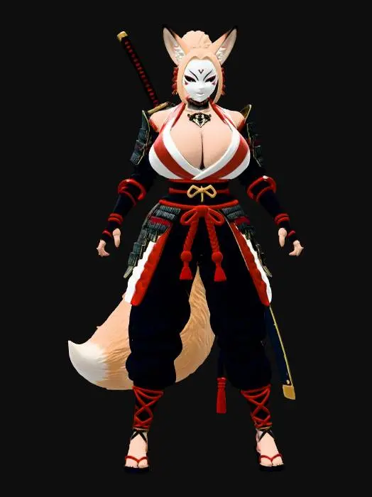3D model for Crimson Masked Kitsune Samurai