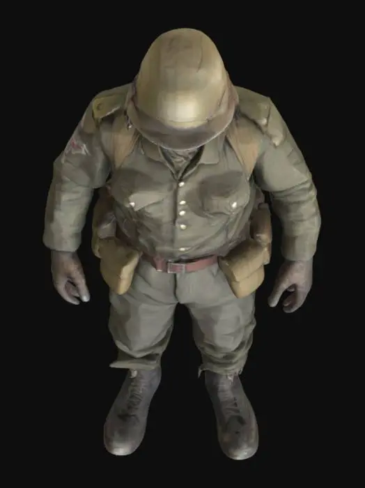 3D model for WW1 enemy soldier turned monster. still in soldiers clothing and helemet but now deformed. very tall