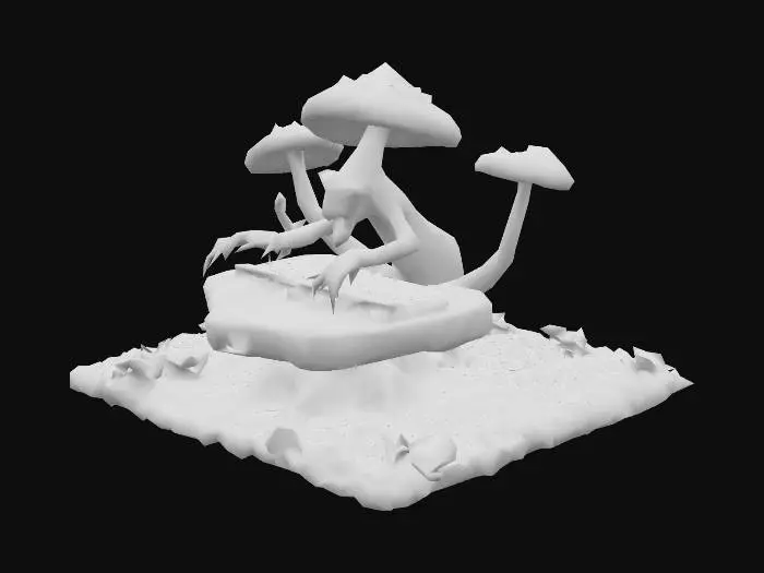 3D model for Drow mushroom Traditional magical Xylophone, 8 bar Notes 11 inch. Thai marimbas, Reddish and organic.  Detailed with symbols of spiders
