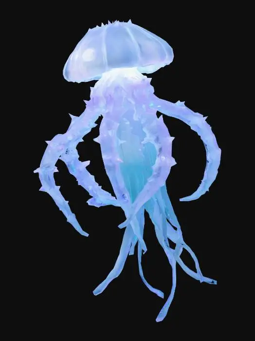 3D model for Create a jellyfish-like creature who has runes all over its body, spikes on 4 of his arms (Has six arms), they can also create a deadly toxin.