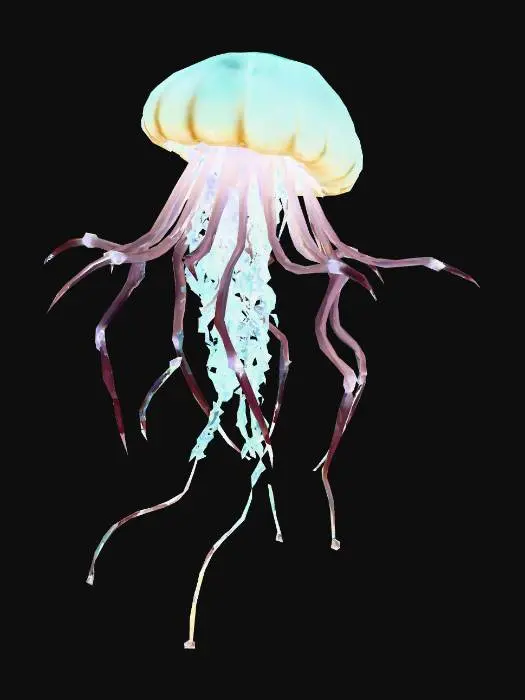 3D model for Create a jellyfish-like creature who has runes all over its body, spikes on 4 of his arms (Has six arms), they can also create a deadly toxin.