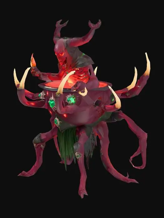 3D model for Magical dark red, fleshy Braziers designed for a DROW wizard, has spider motifs in dedication to LOLTH, detailed with magical gems 