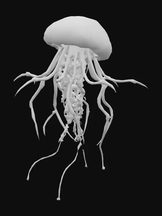 3D model for Create a jellyfish-like creature who has runes all over its body, spikes on 4 of his arms (Has six arms), they can also create a deadly toxin.