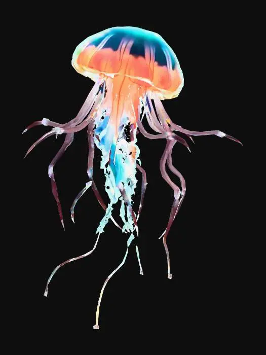 3D model for Create a jellyfish-like creature who has runes all over its body, spikes on 4 of his arms (Has six arms), they can also create a deadly toxin.