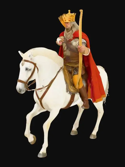 3D model for The first horseman rides a white horse, and its rider has a bow and is given a crown. 

    He "came out conquering and to conquer," signifying the spirit of conquest and expansion.