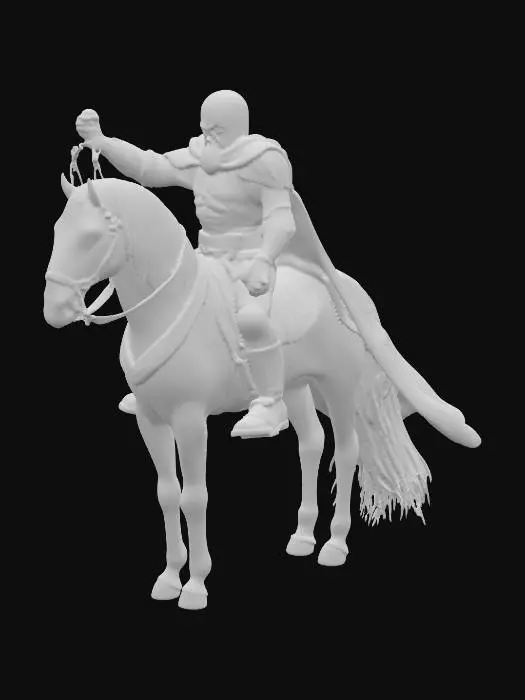 3D model for The third horseman rides a black horse and carries a pair of scales in his hand. 

    Black traditionally symbolizes despair and famine.