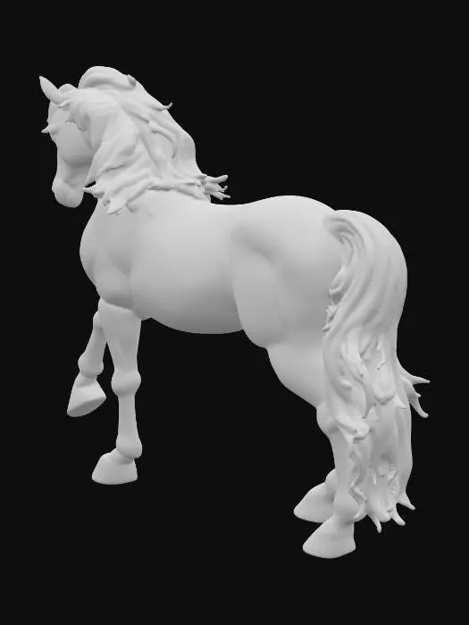 3D model for A horse with runes etched in Mana glowing on the skin. Hooves of the horse are violet.