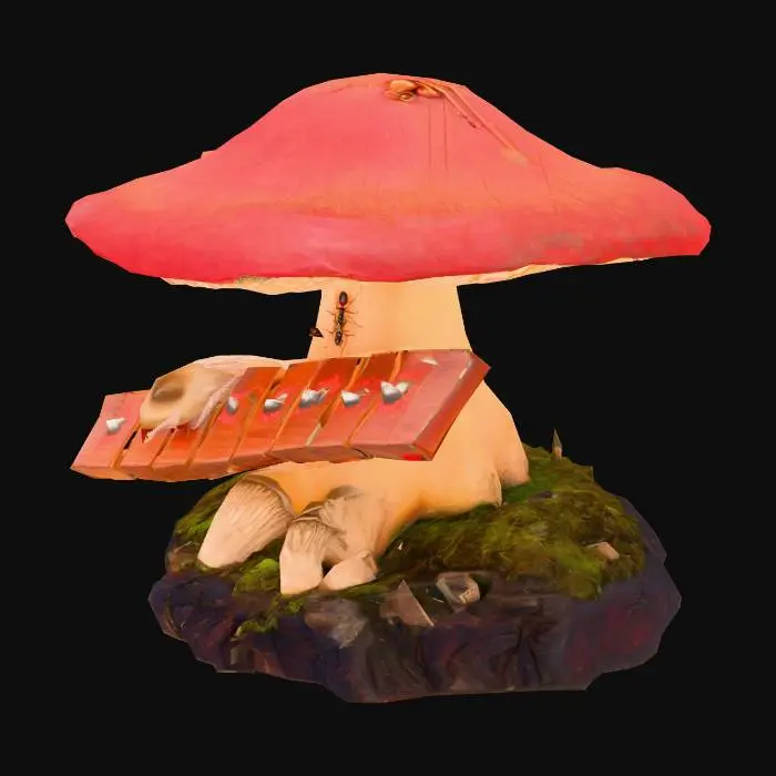 3D model for Drow mushroom Traditional magical Xylophone, 8 bar Notes 11 inch. Thai marimbas, Reddish and organic.  Detailed with symbols of spiders

