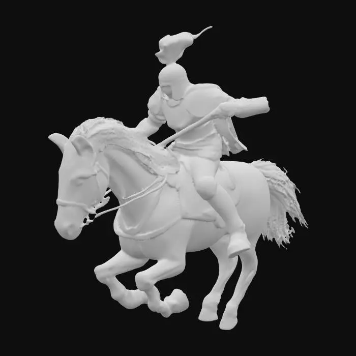 3D model for The second horseman rides a fiery red horse and is given a great sword. 

    The red color symbolizes blood and violence.