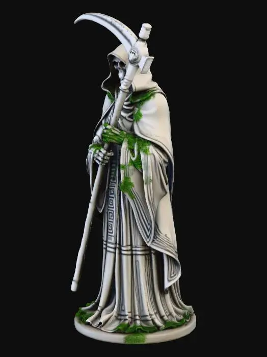 3D model for Grim Reaper Statue, holding a sickle, stone statue