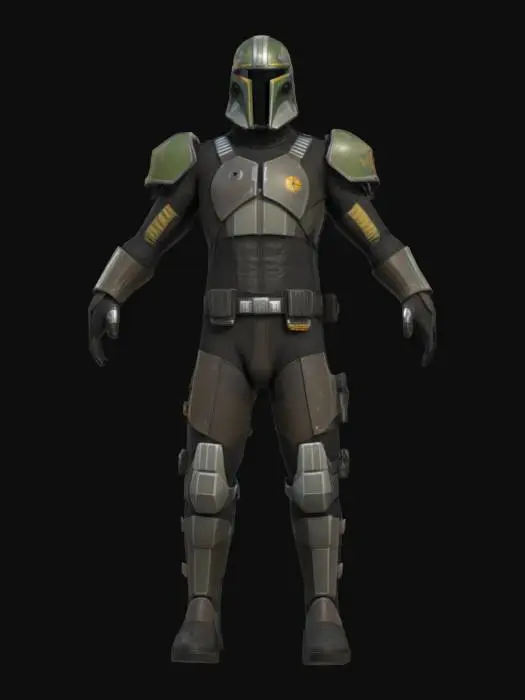 3D model for #star wars# bounty hunter standing in t-pose, high quality, 4k texture, clean mesh, highly detailed, game asset, star wars