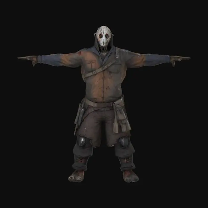 3D model for Dead by daylight hunter, standing in a white background on a t-pose, high quality, clean mesh, 4k texture, ultra realistic
