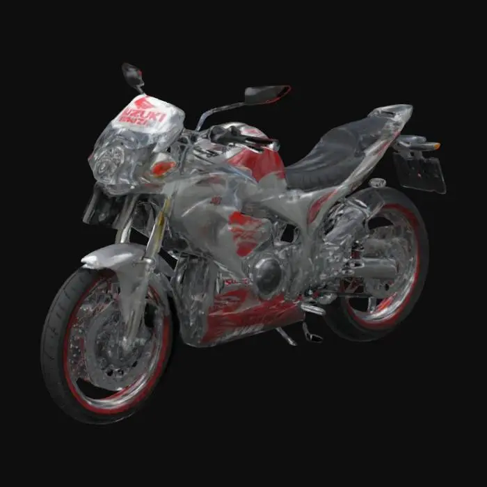 3D model for A Suzuki motorcycle with a very realistic logo, the wheels can be edited and they should be symmetrical and round, have detailed brake discs and be perfect for the street with everything you need It should also have street tuning with rear lights, a nice front license plate, and red wheels and brake discs, which are also detailed.