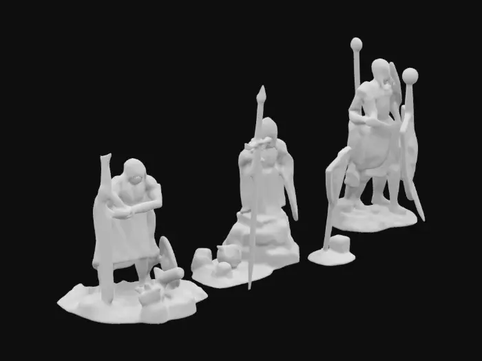 3D model for Medieval, Fantasy, Game of Thrones, Highly Detailed, Ultra Realistic, Rough, ruined effigies and battle relics, statues, swords, totems, mysterious objects