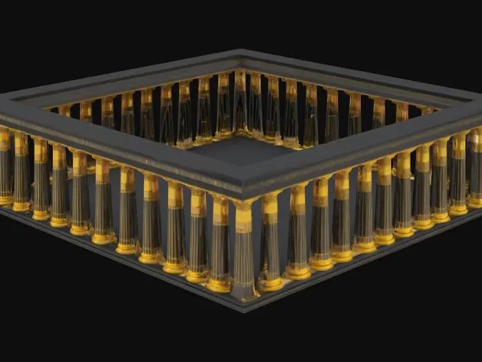 3D model for Um santuário de arena gigantesco em metros quadrados, com marcações de 128px de grid hexagonal, igual o qual Seiya de Pegasus luta contra Aldebaran bem grande com pilares, sem telhado, com pilares bem altos