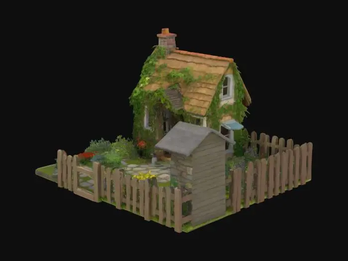3D model for Rustic Cottage Garden:
A quaint garden surrounding a small cottage with ivy climbing up the walls, stone pathways, and colorful flower beds.
You could add a wooden fence and a rustic garden shed