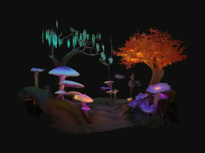 3D model for Fantasy Garden:
A magical garden with glowing mushrooms, fantasy flowers, and otherworldly plants.
Add elements like fairies, mystical creatures, or enchanted trees.
