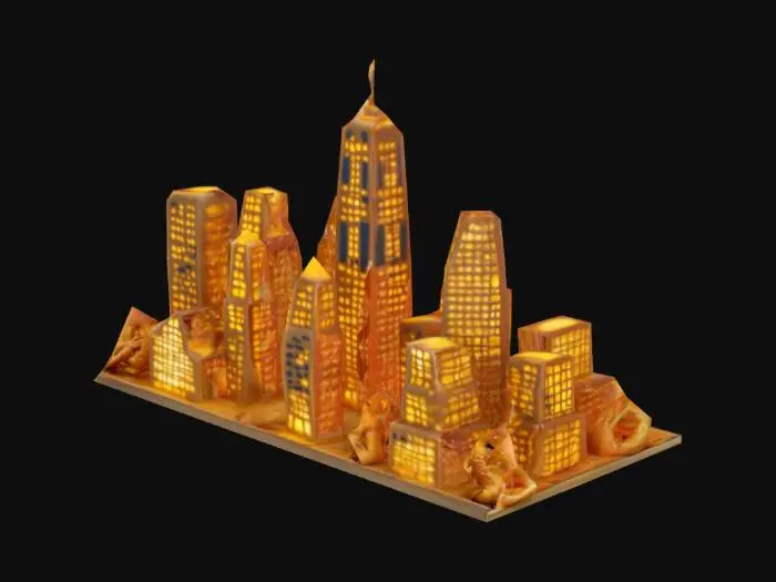 3D model for 
, #AroundTheWorld#, New York Pretzel	Skyscraper Snack: Pretzel twists form Manhattan skyline silhouettes, salted “windows” glowing at night.
