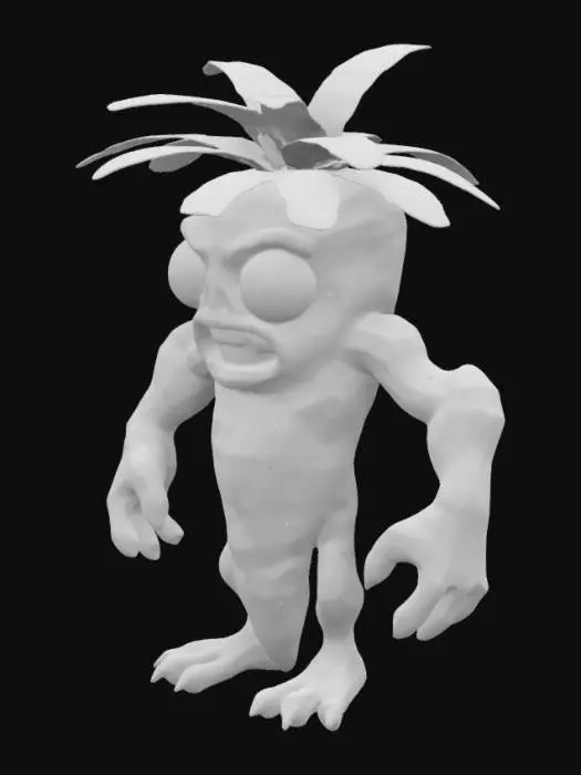 3D model for #game figure# zombie carrot with arms and legs. muscles. orange color body