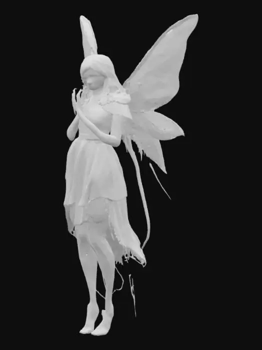 3D model for Shadow Whisperer – A fairy with dark, smoky wings, glowing purple veins, and a flowing, ethereal cloak