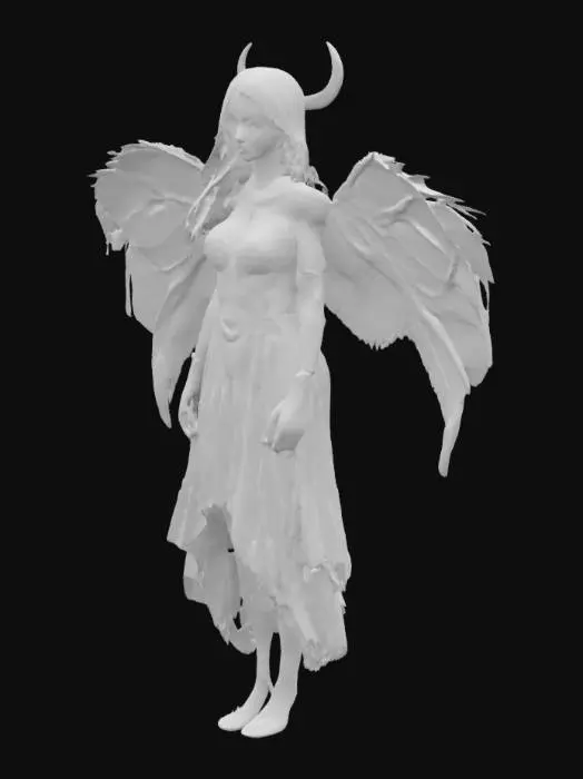 3D model for Twilight Guardian a powerful, serene, and mystical with intricate glowing bioluminescent tattoos adorning their arms, torso, and face complemented by delicate, crescent-moon shaped wings sprouting from their back that resembles the soft  tones of dusk, bold, expressive pencil marks and subtle texture of the paper visible, conveying a sense of ethereal mysticism and quiet strength, with the Guardian's facial features illuminated by the soft lunar glow of their tattoos, eyes blue and full body