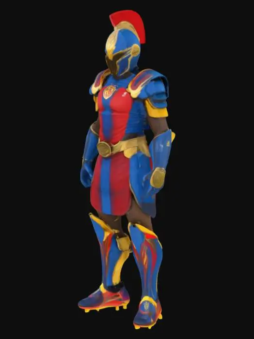 3D model for Culé (Barça-inspired Warframe)
Theme: Football Gladiator
Colors: Blue, red, gold
Look: Sleek armor with jersey-like textures, glowing tactical field lines, and armored cleat-like feet.
Abilities:
Tiki-Taka – Fast dash attacks
Golden Boot – Powerful energy kick
Offside Trap – Slows enemies in a zone
Final Whistle – Energy ball bounces & explodes