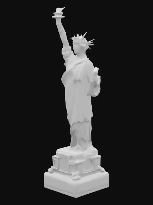 3D model for Statue of Liberty	Neon Cyber‑Guardian: Lady Liberty reimagined as a holographic android, neon circuits glowing under translucent copper skin.	Emissive neon materials; glitch effects