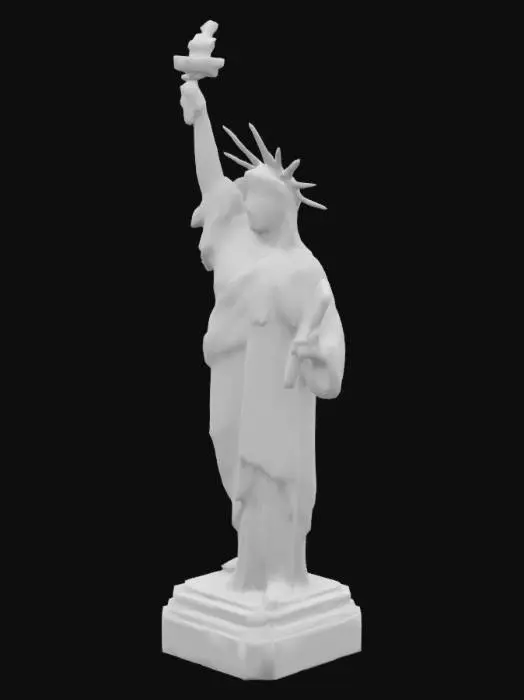 3D model for Statue of Liberty	Neon Cyber‑Guardian: Lady Liberty reimagined as a holographic android, neon circuits glowing under translucent copper skin.	Emissive neon materials; glitch effects