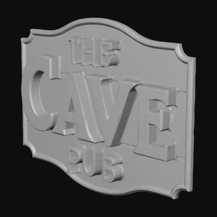 3D model for make me a old wooden  sign that read "The Cave Pub"