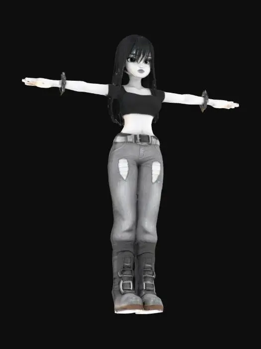 3D model for Gothic Anime Style Character, high quality model, girl, base pose, open torso