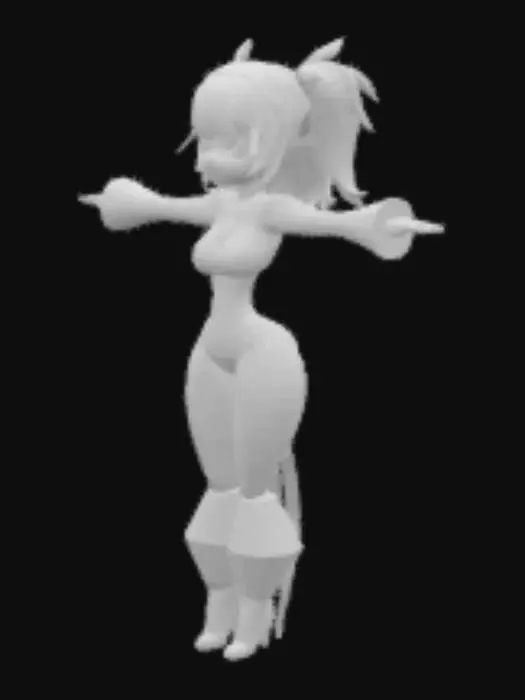 3D model for Cyber girl, in t-pose, white hair, yellow eyes.