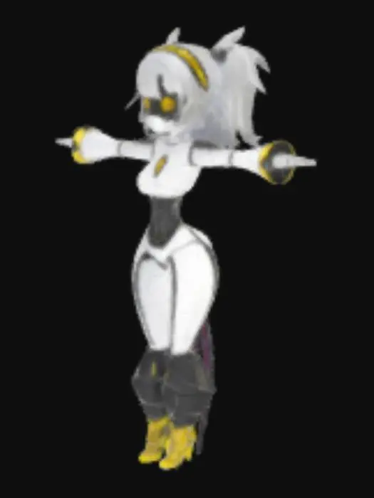 3D model for Cyber girl, in t-pose, white hair, yellow eyes.