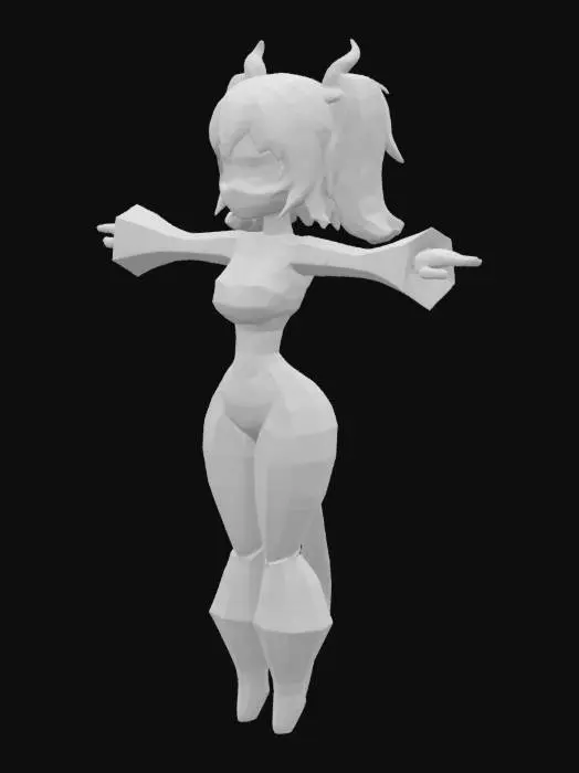 3D model for Cyber girl, in t-pose, white hair, yellow eyes.