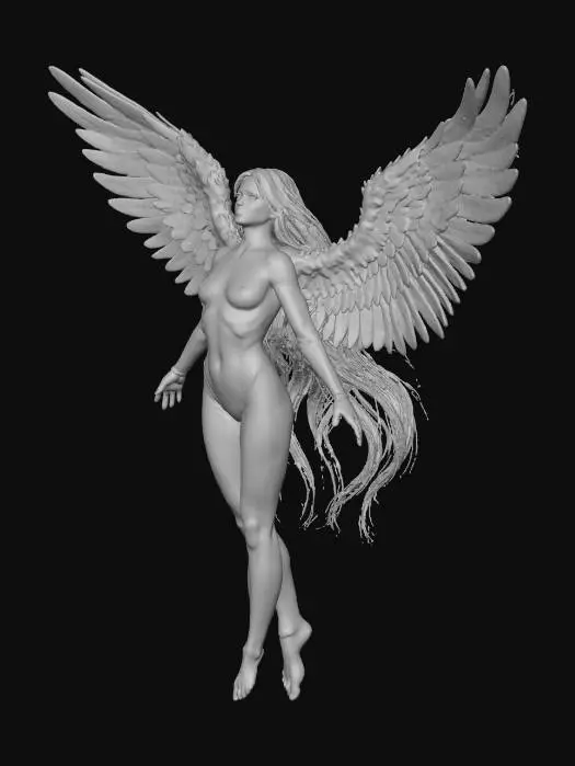 3D model for ein engel der grade zum himmel aufsteigt ohne heiligenschein. eng anliegende kleidung.