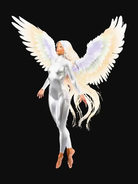 3D model for ein engel der grade zum himmel aufsteigt ohne heiligenschein. eng anliegende kleidung.