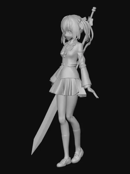 3D model for a anime girl with  a giant reaper sword. open chest