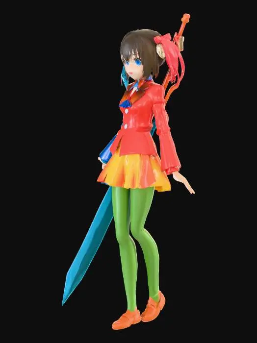 3D model for a anime girl with  a giant reaper sword. open chest