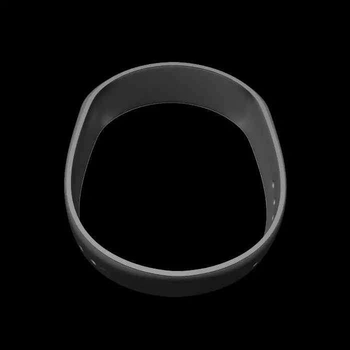 3D model for Create a futuristic smart hospital wristband prototype for doctors and nurses, designed as a real wristband without a screen or smartwatch display. The device must be slim, lightweight, flexible, and comfortable for long hospital shifts. Include hidden biometric heart-rate sensors, activity and step tracking, NFC/RFID attendance check-in, Bluetooth/Wi-Fi connectivity, vibration alerts for hygiene reminders, AI-powered sanitization monitoring, and antibacterial waterproof materials. The wristband should adapt vibration frequency depending on hospital sectors like surgery, ICU, emergency, and offices. Add subtle LED status indicators, charging contacts, internal battery compartment, and smooth medical sci-fi aesthetics. Create a realistic 3D model optimized for .glb visualization and .stl 3D