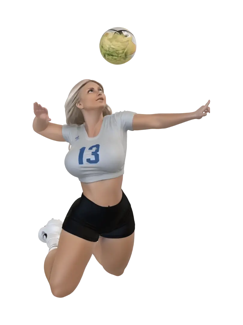 Aerial Power: Women's Volleyball in Action - Spike 3D model, vytvořený pomocí AI