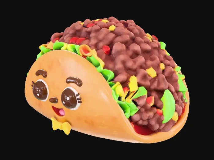 3D model for create a cute cartoon taco that has feature that could be made to look like different celebrities