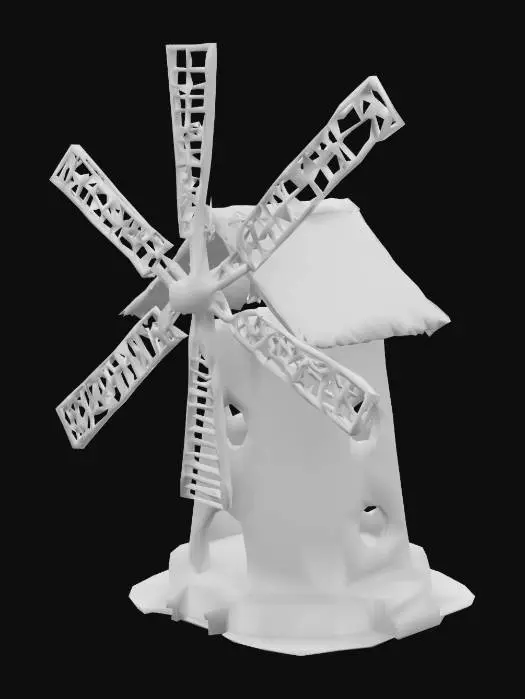 3D model for düşük poligon olacak şekilde bir yel değirmeni oluşturmanı istiyorum, kaplamaları gerçekçi olabilir, unity oyun motorunda kullanacağım, izometrik bir açıdan estetik görünmesini istiyorum